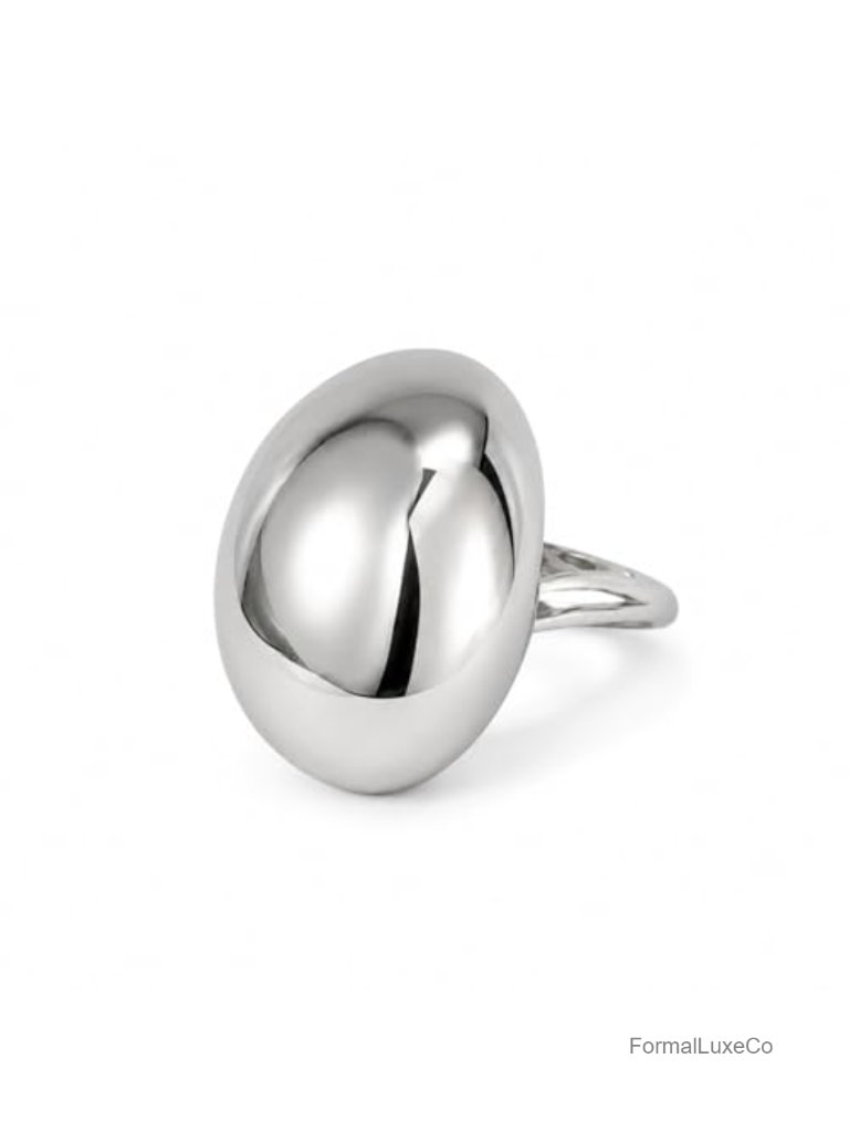 Modern Sculptural Oval Statement Adjustable Open Band Ring, Minimalist Dome